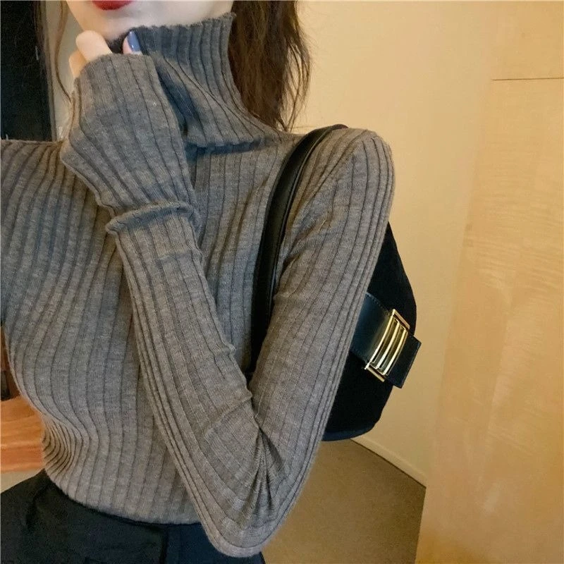 Turtleneck Premium Slim Knit Jumper Western Style Undershirt Long Sleeve Pullovers All-match Elegant Office Lady Sweaters