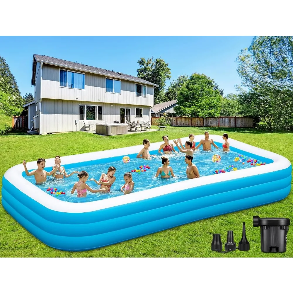 

Extra Large Inflatable Pool for Adults, 180"x76"x22" Oversized Thickened Swimming Pool with Air Pump, Full Size Family Big Blow