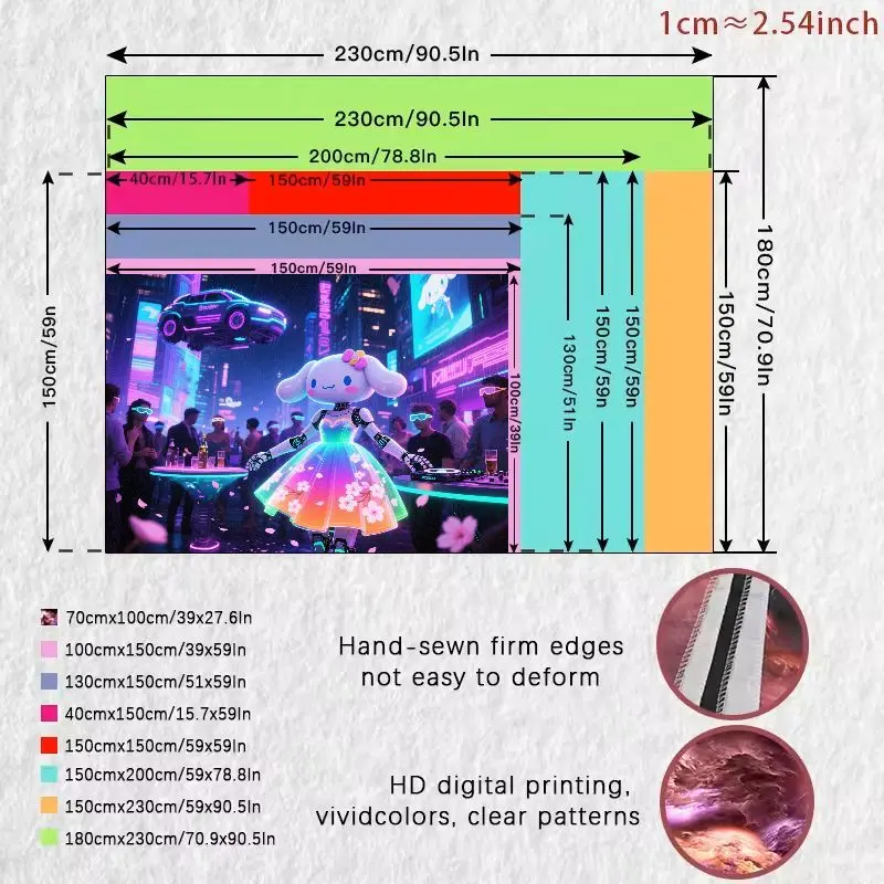 1PC 카와이 로봇 DJ 개 태피스트리 사이버펑크 네온 레이브 벽 예술 미래지향적인 도시 장식 게이머를 위한 아름답고 생생한 선물