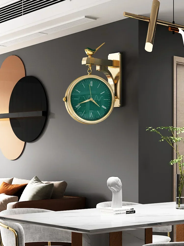 Home Decor Double Sided Round Wall Mount Station Clocks Watchs Double Face Wall Clock Vintage Retro Metal Frame Glass Dial Cover