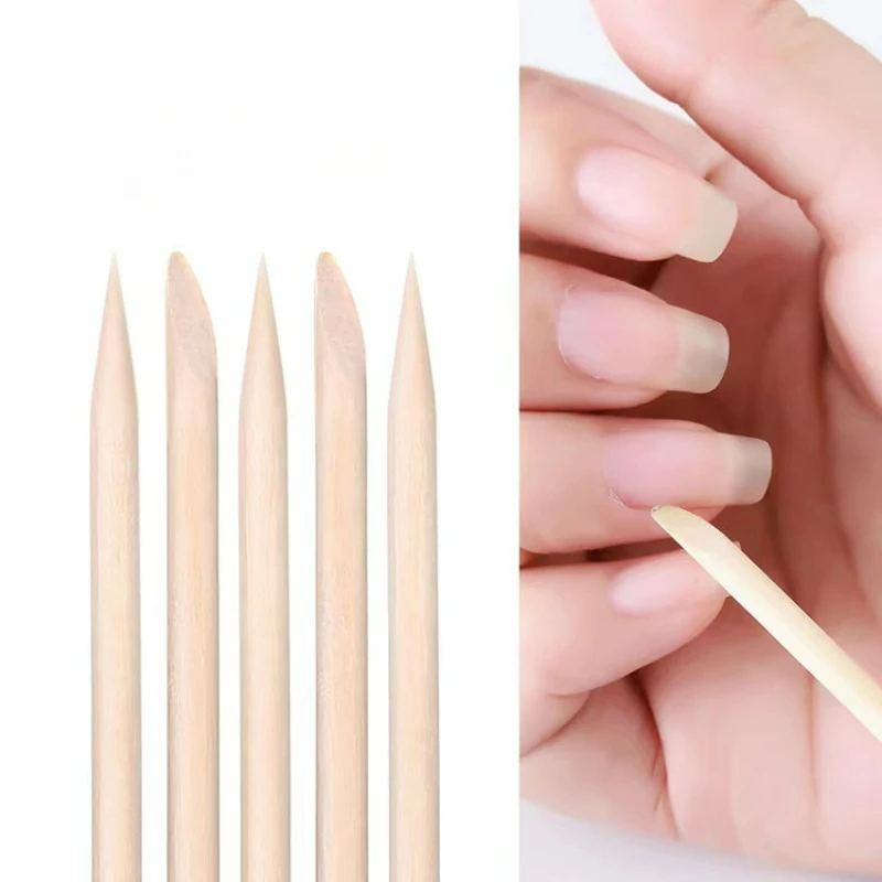 100pcs/Box Double Ended Wooden Cuticle Pusher Pedicure Tools Dead Skin Remove Orange Take Glue Nail Art Manicure Stick Pusher