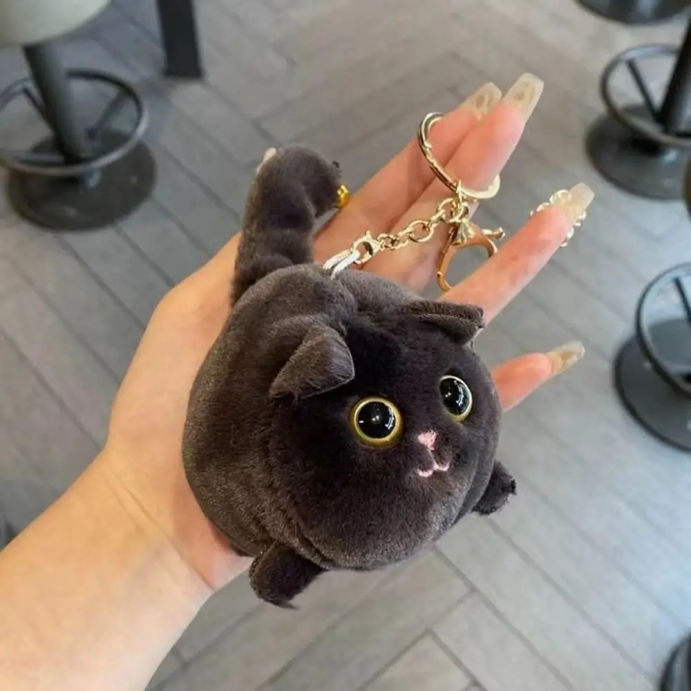 3D Eyes Cat Tail Wagging Keychain Spinning Tail Cartoon Plush Black Cat Pendant Squeezing Cute Cat Plush Keychain