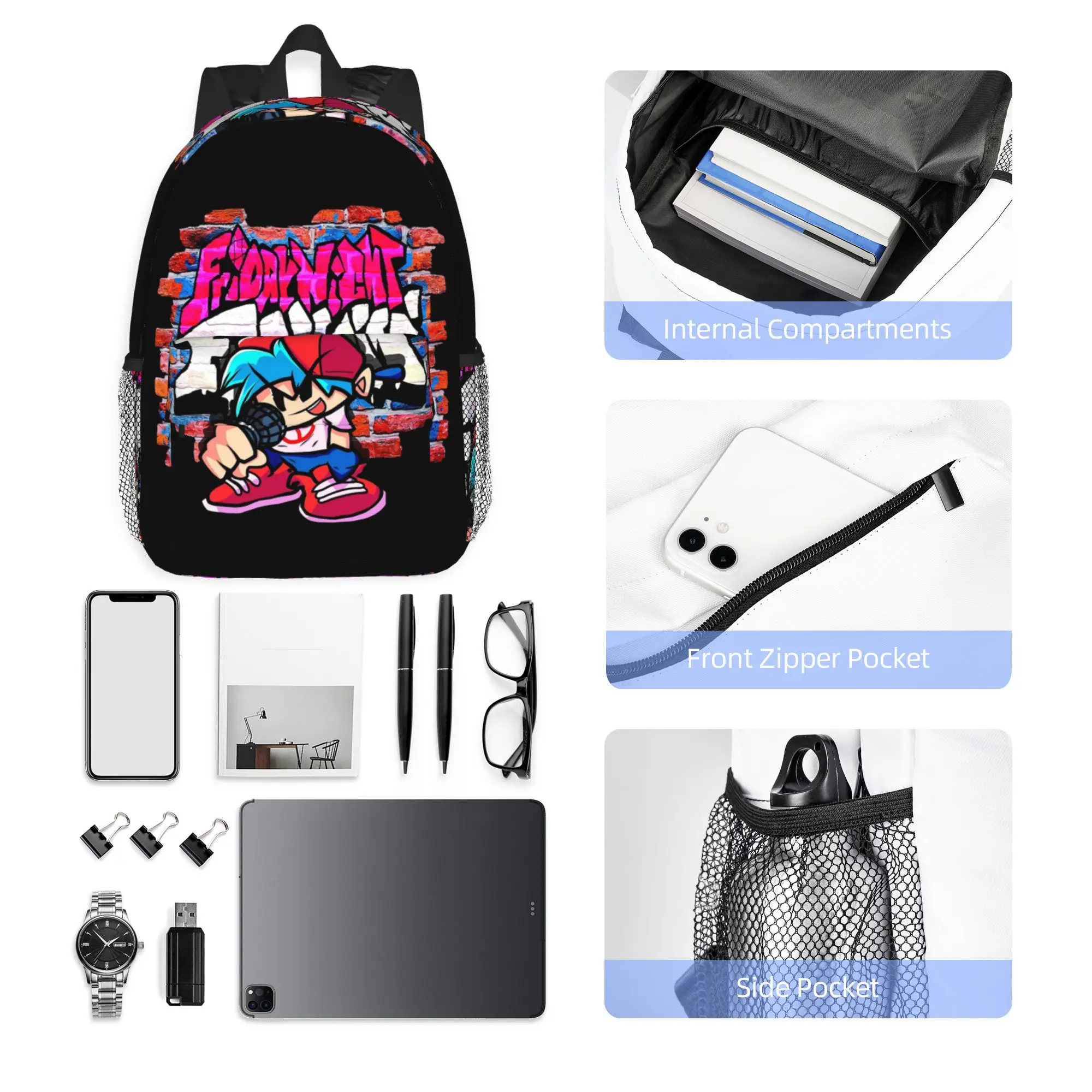 BoyFriend FNF. Brick wall Backpack Hot Sale Daypack Large Capacity Boys Girls BookBag Shoulder Bags for Men Women School Bag