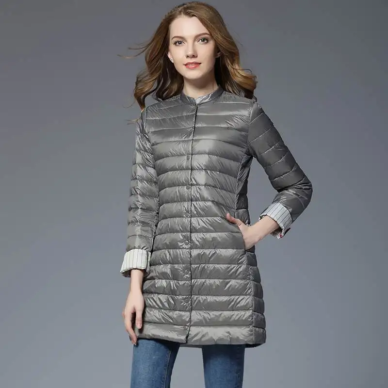 Women Single-breasted Midi Long Coat Autumn Winter Ultra Light White Duck Down Coat Parkas Female Bigsize Down Jacket Outwears
