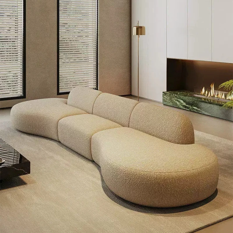 Simple segmented curved lamb wool sofa special-shaped beauty salon hotel lobby reception
