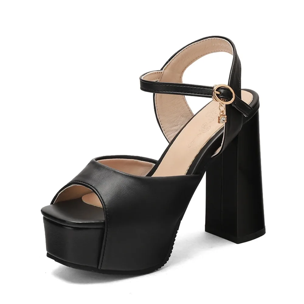 

Thick High Heels Sandals Women Sexy Fashion Peep Toe Buckle Strap Party Dress Wedding Bride Platform Sandals Big Size 50 T2160