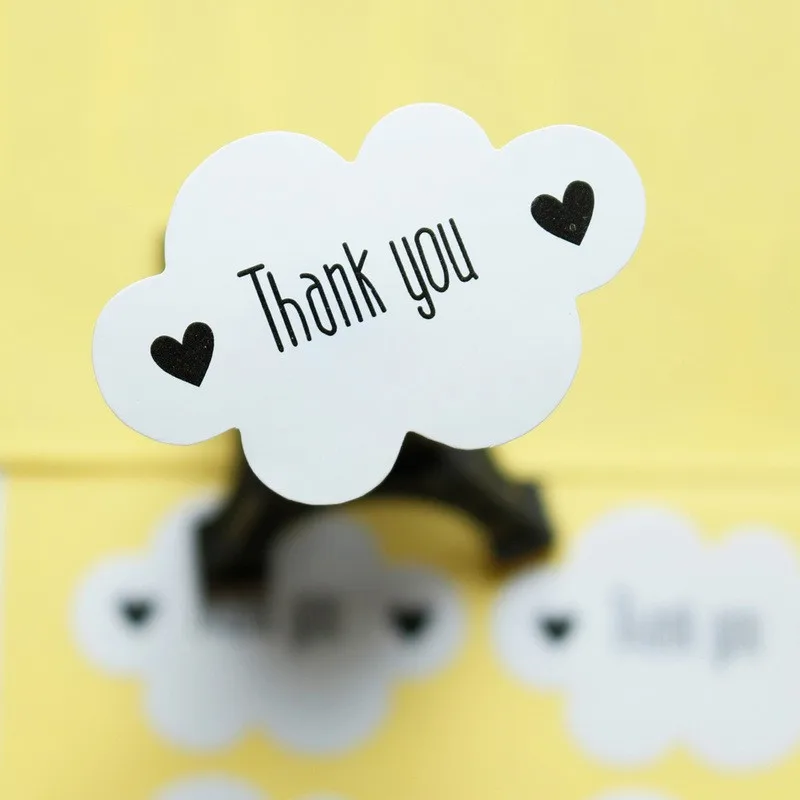 120pcs 4.6x3cm Kawaii Thank you Adhesive Seal Sticker White Cloud Shape Paper Sticker For Gift Candy Box Scrapbook Label Sticker