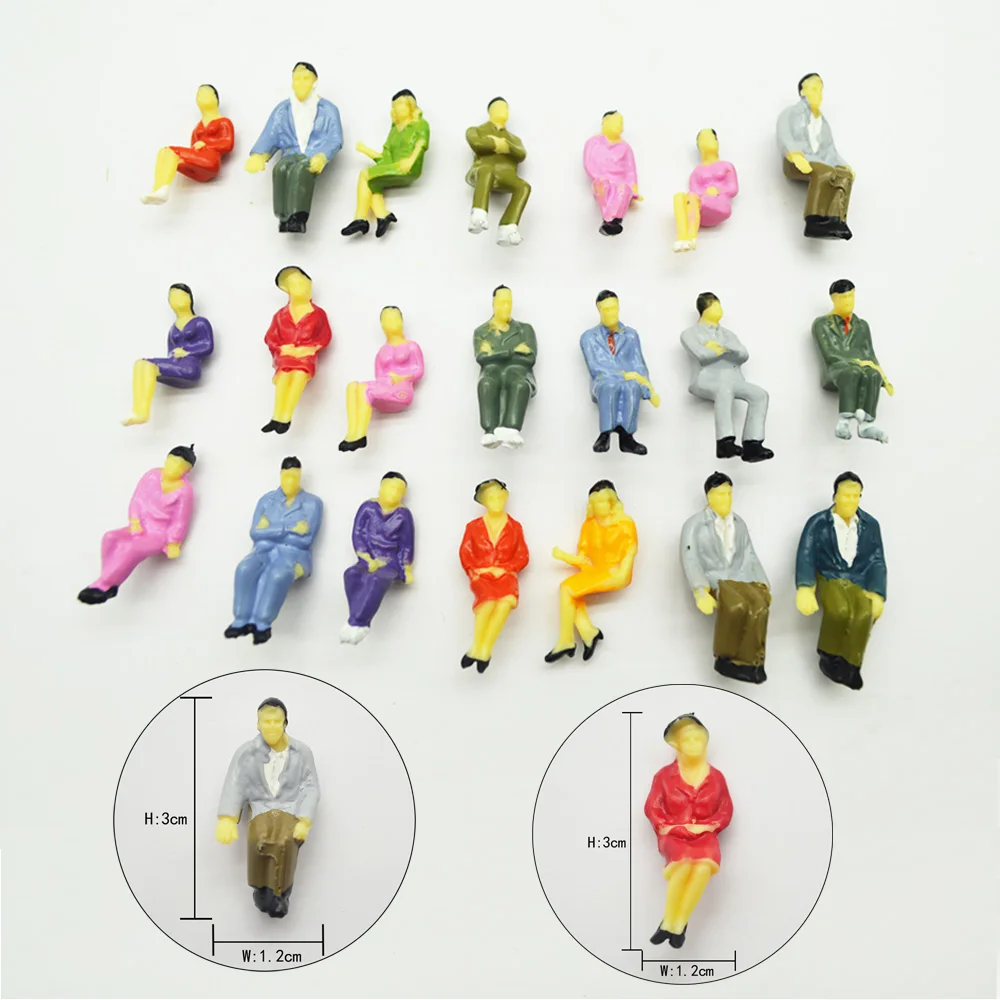 Rapidbok – Lot De 50 Figurines 1:87 En Plastique, Positions Assises, Peintes – Pour Train Miniature, Diorama, Table De Sable – Environ 20 Mm