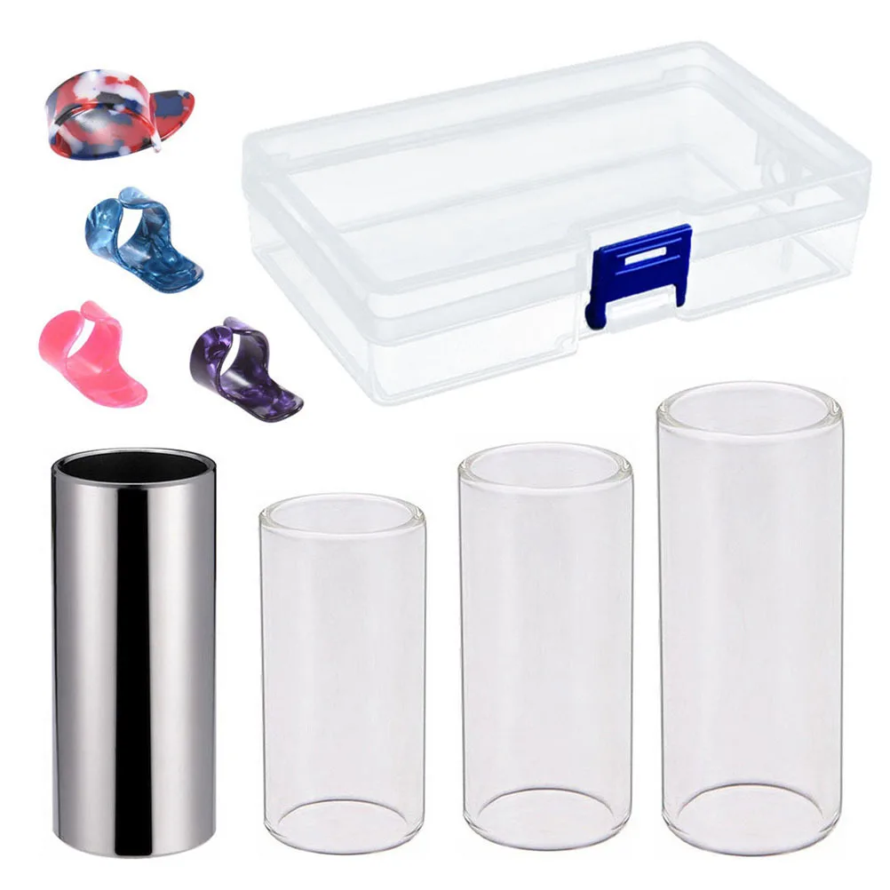 

Guitar Pick Kit Glass Stainless Steel Guitar Slides Guitar Picks Celluloid Thumb Finger Picks with Storage Case