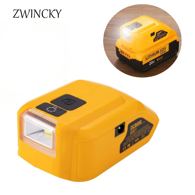 ZWINCKY Nâng Cấp Thay Thế DCB090 Nguồn Điện Cho Dewalt 20V Max 18V Adapter Dual USB DC 12V LED Làm Đèn