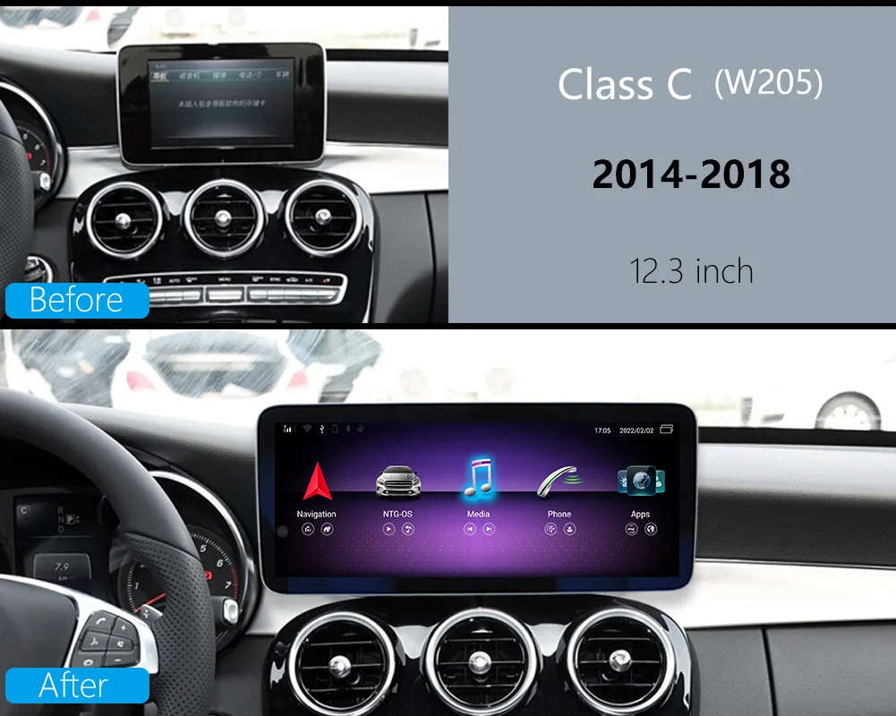 For Mercedes-Benz W205 Class C 2014-2018 (LHD,RHD) Android 13 Navigation GPS with Carplay Auto Multimedia Player Screen