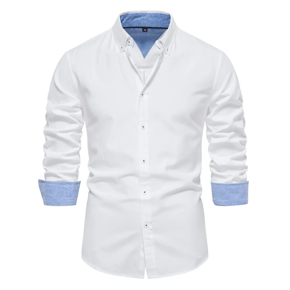 70% Cotton Oxford Men’s Shirt Long Sleeve Turn-down Collar Designer Clothes Quality Button Blouse Seven Colors Shirts for Men