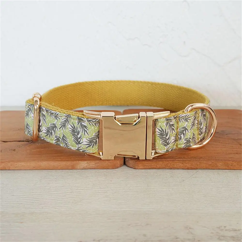 Personalized Dog Collar with Free Engraving, Matching Pet Leash,Customzied Contacts Metal Buckle, Golden Jungle Pet Collar