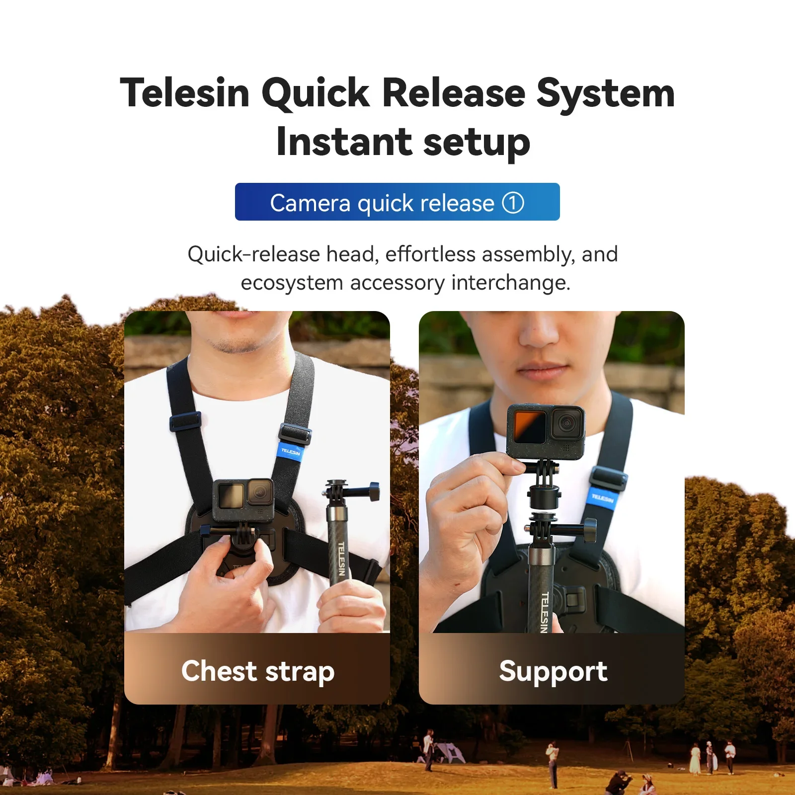 TELESIN Quick-Release Chest Strap Mount for GoPro Hero 13 12 11 10 9 8 7 Insta360 SJCAM DJI OSMO Action 5 4 3 Chest Belt Mount