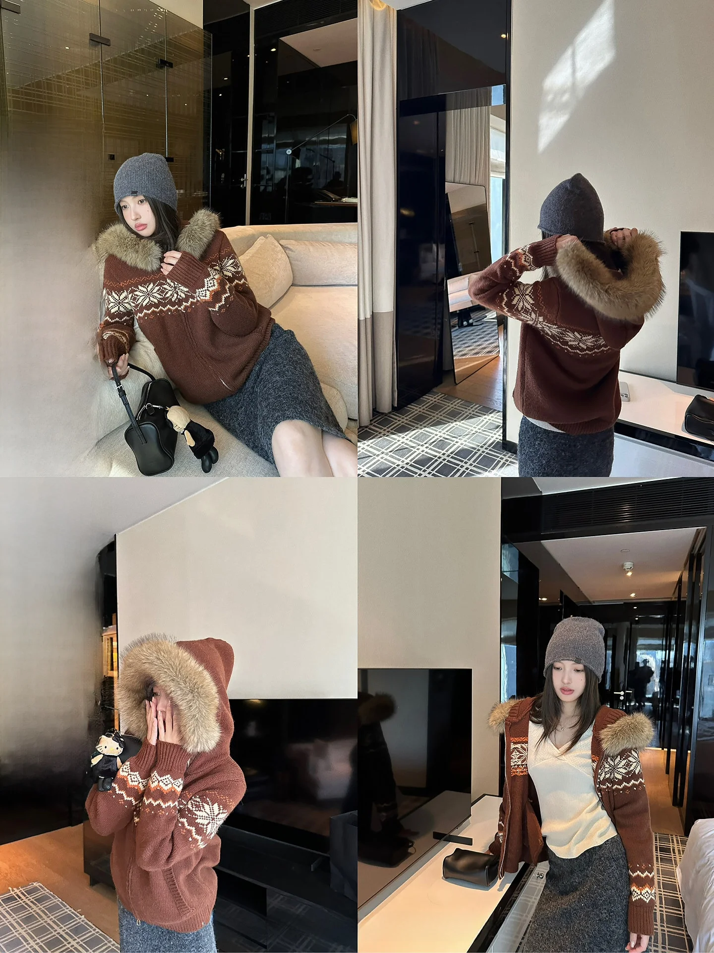 

Женский вязаный кардиган NingSi с воротником на молнии, зимний, винтажный, приталенный, с длинными рукавами, мягкий, повседневный, модный