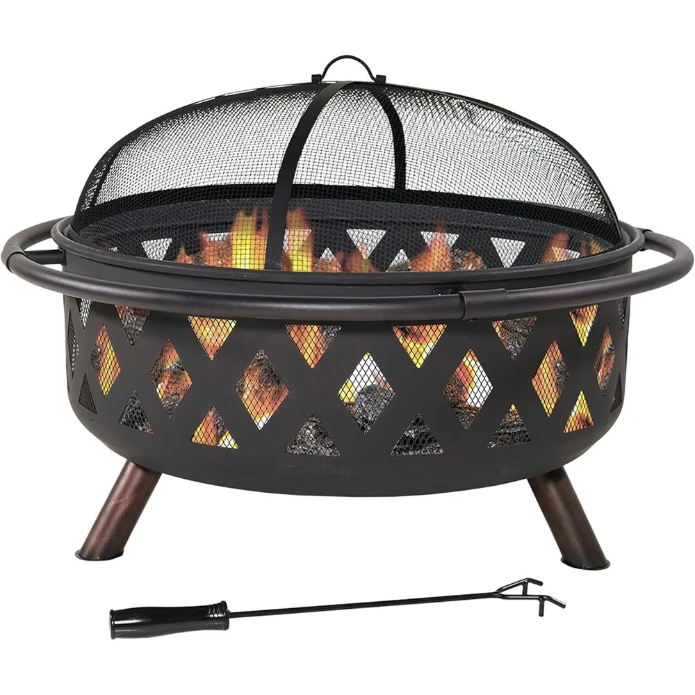 

Black Crossweave Steel Wood-Burning Outdoor Fire Pit - Includes Spark Screen, Poker and Cover - 36-Inch Round