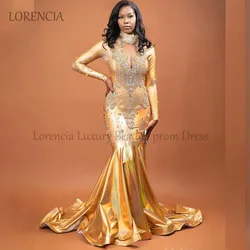 Luxury Gold Crystal 2024 Long Mermaid Prom Dresses For Black Girls Graduation Dress Evening Party Dress Formal vestidos de gala