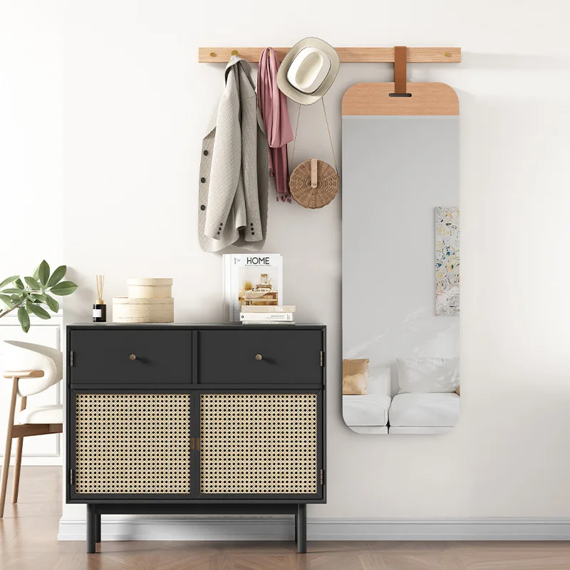 

All solid wood wall-mounted full-length mirror wall-mounted full-length mirror girls' bedroom try-on mirror Hanging hanger int