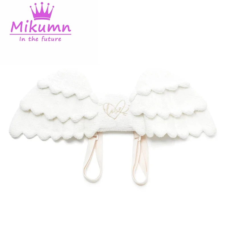 Mikumn White Angel Wings Plush Backpack Japanese Y2k Kawaii Cute Lolita JK Uniform Cosplay Bag For Party/ Birthday Gift/ School