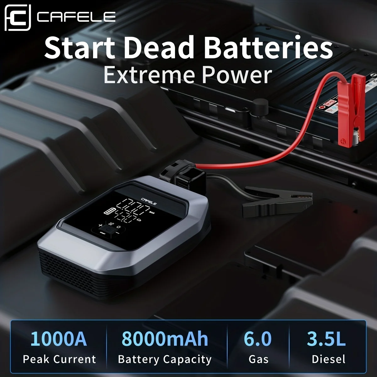 12V Air Compressor Portable Car Tyre Inflator Jump Starter Flashlight Power Bank 4 IN 1 Wireless Digital Air Pump For Auto Home