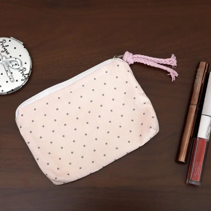 Rosa gestreifte Damen-Make-up-Tasche, niedliche Geldbörse, Mini-Kosmetiktaschen, tragbare Aufbewahrungstasche für Schlüssel, Kopfhörer, Lippenstift, Münzbörse – Detail 7