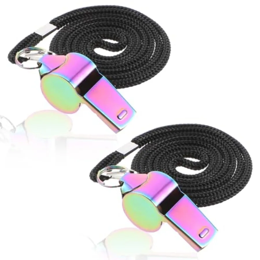 2 Pcs Coach Whistle with Lanyard Stainless Steel Metal Teacher Whistle Colorful Backpack Whistle Emergency Sports Loud Whistle