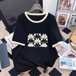 6XL 7XL 100/150/175kg Large Women's Summer Ice Silk Knitted Tops Big Size Women Summer Wear Loose Short Sleeve T-shirt