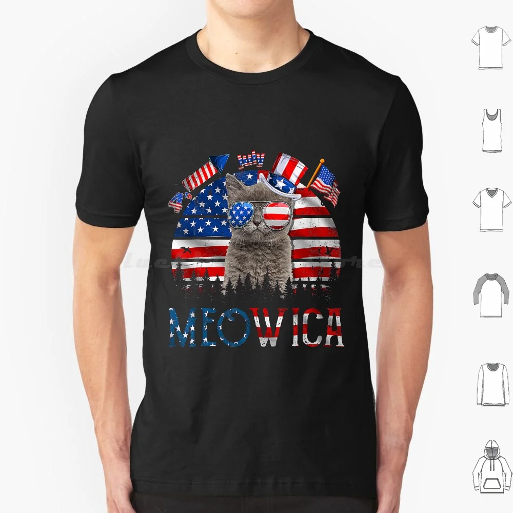 Meowica Cat Fourth 4th Of July Patriotic Usa American Flag T Shirt Cotton Men Women DIY Print What Is Black ? ? ? ? Whats The