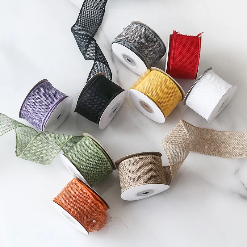 50 Yards Bandbouquets, Geschenkverpackungen, DIY-Bastelarbeiten, Partydekorationen, Bänder mit Eisenkanten, leinenähnliche Bänder, 4 cm breites Gurtband – Detail 5
