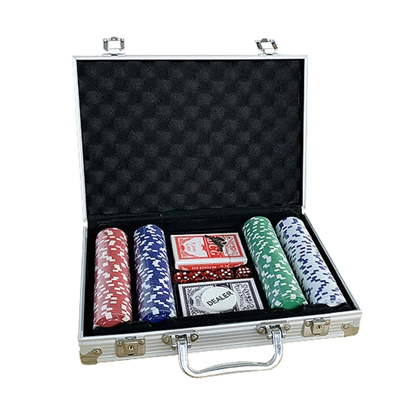 200PCS Poker Chip Set for Texas Holdem, Blackjack, Gambling with Carrying Case Cards Buttons and Dice Style Casino Chips