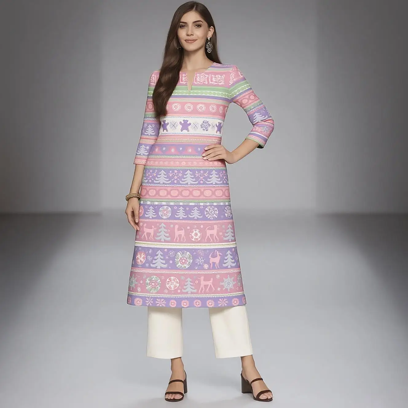 Muslim Kurt Christmas Women's Casual Fashion Comfortable Dress Long Sleeve Straight Tube Casual Ethnic Arabian Dress