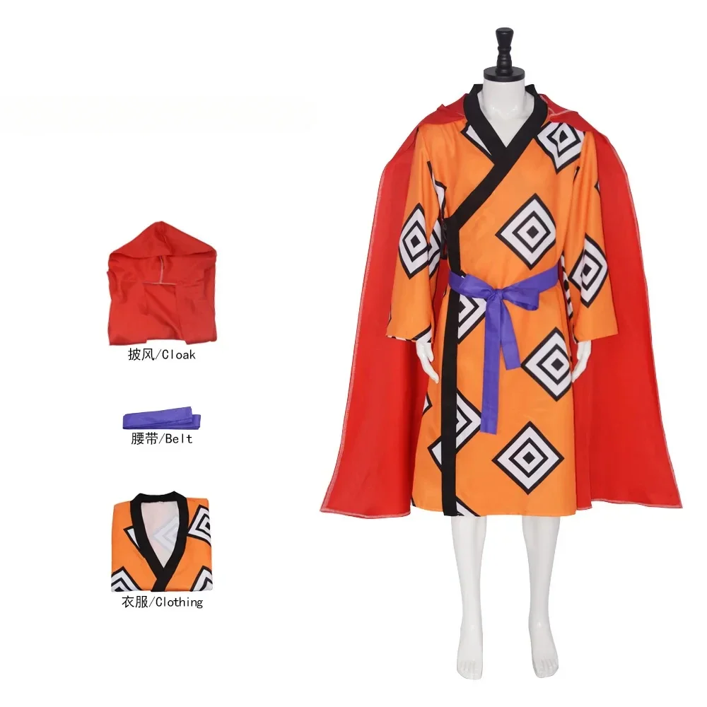 Anime Whale Shark Man Jinbe Costume Cosplay Adulto Unisex Arancione Kimono Rosso Abito Mantello Vestito Halloween Festival Party Performance