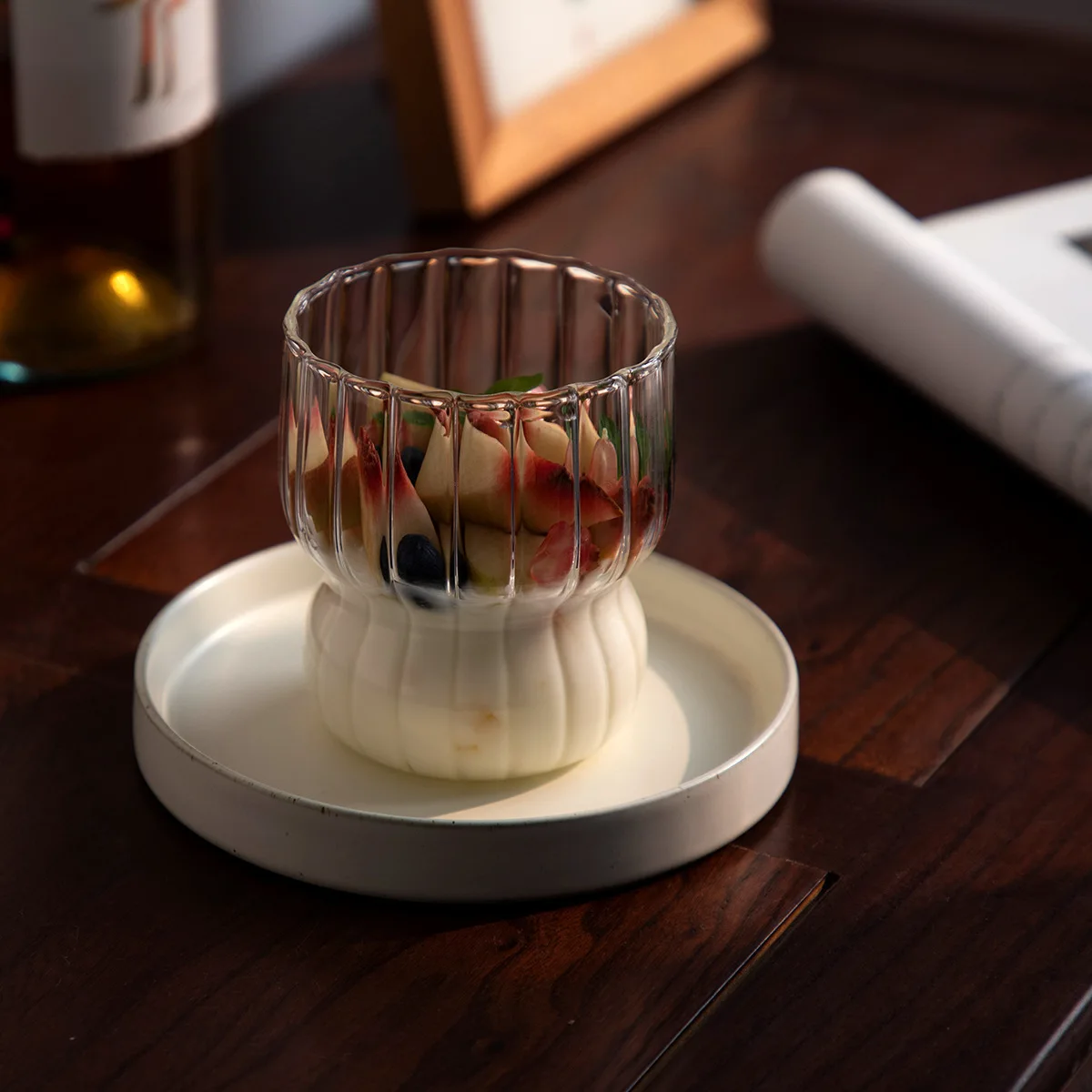 Cute Stripes Chubby Cup Home Ice Cream Cup Milk Breakfast Oatmeal Cup Creative High Borosilicate Glass Glass Cup