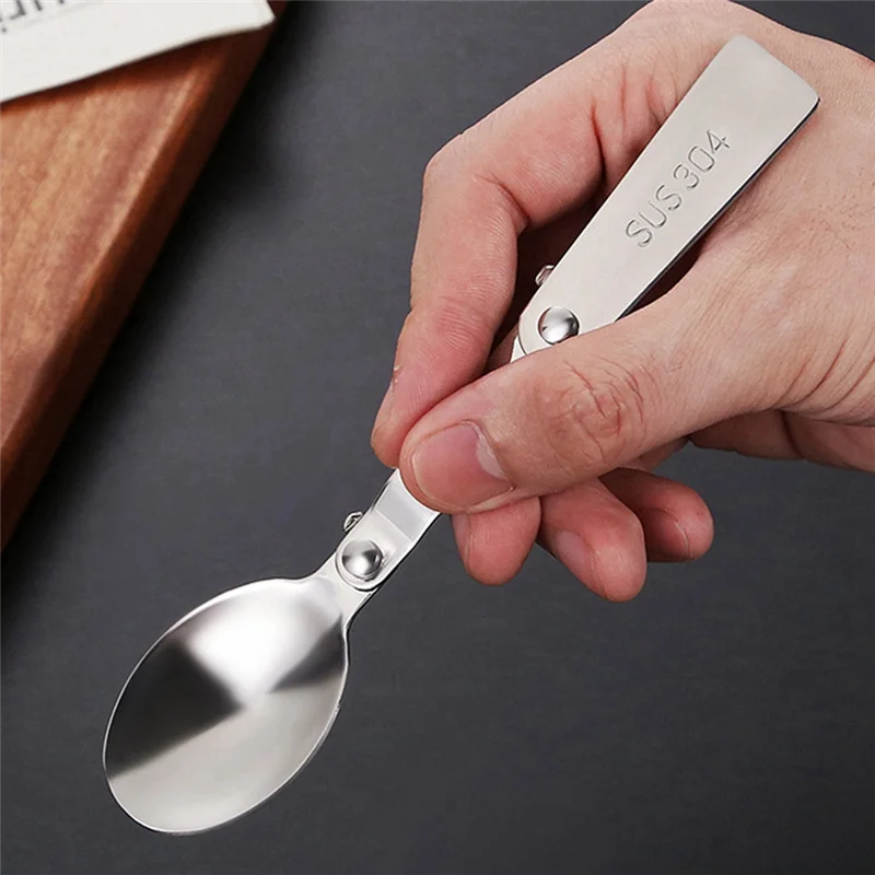 AEB0-ملعقة قابلة للطي من الفولاذ المقاوم للصدأ أدوات مائدة للسفر في الهواء الطلق ملعقة دوارة قابلة للطي شوكة ملعقة صغيرة صغيرة #5
