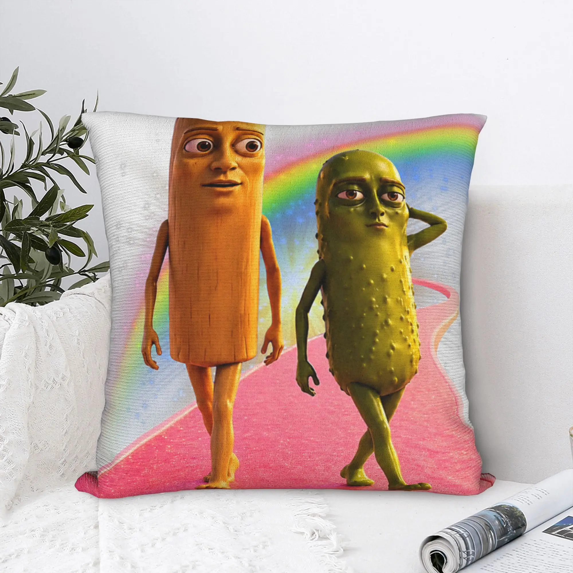Funny Tung Tung Pickle Sahur Rainbow Walk Brainrot Meme Pillowcases Fashion Pillow Case For Chair Sofa Home Decor Pillow Cover