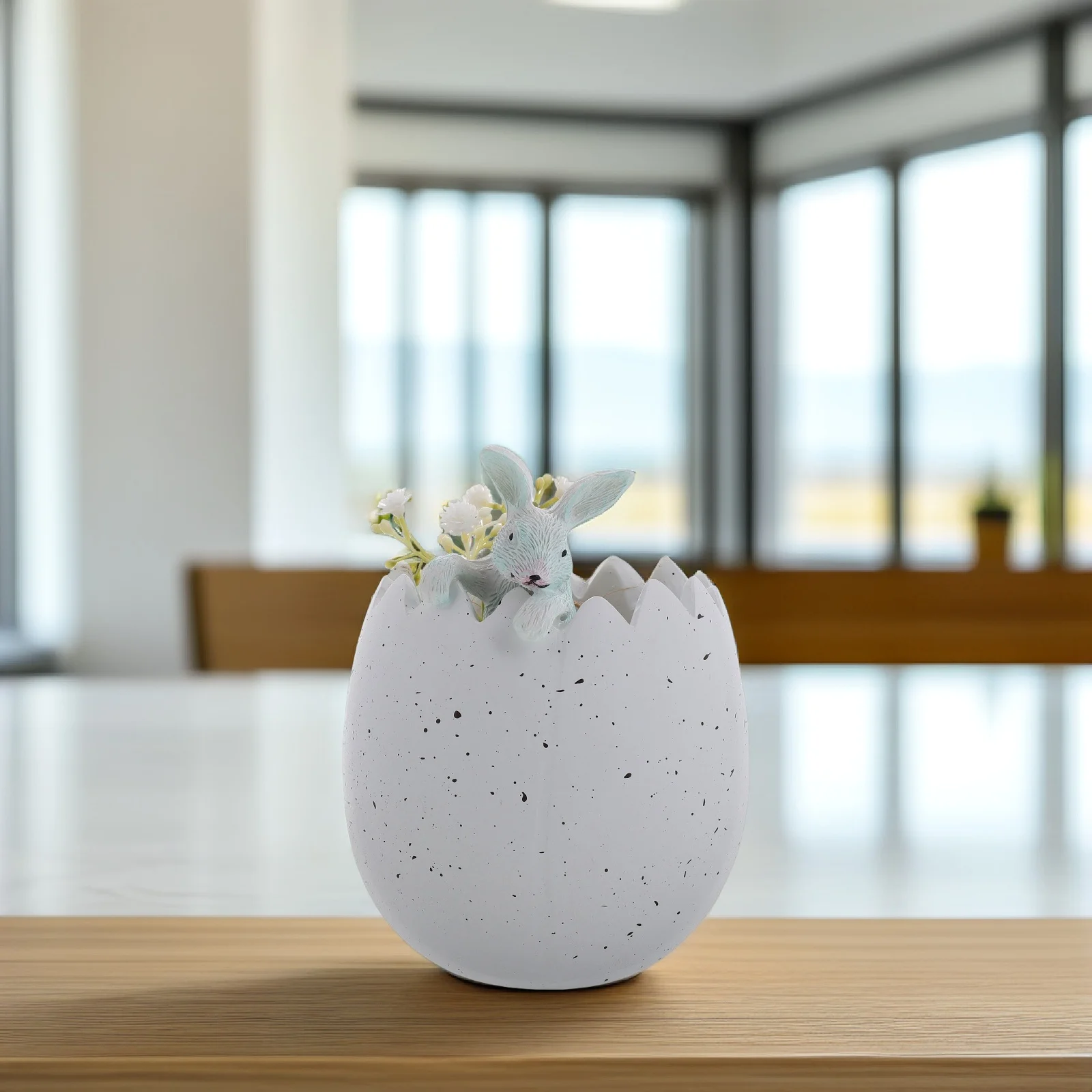 

Cute Easter Bunny Resin Figurine Cracked Shell Flower Pot Succulent Planter Home Decor Mini Statue Ornament Rabbit Decoration