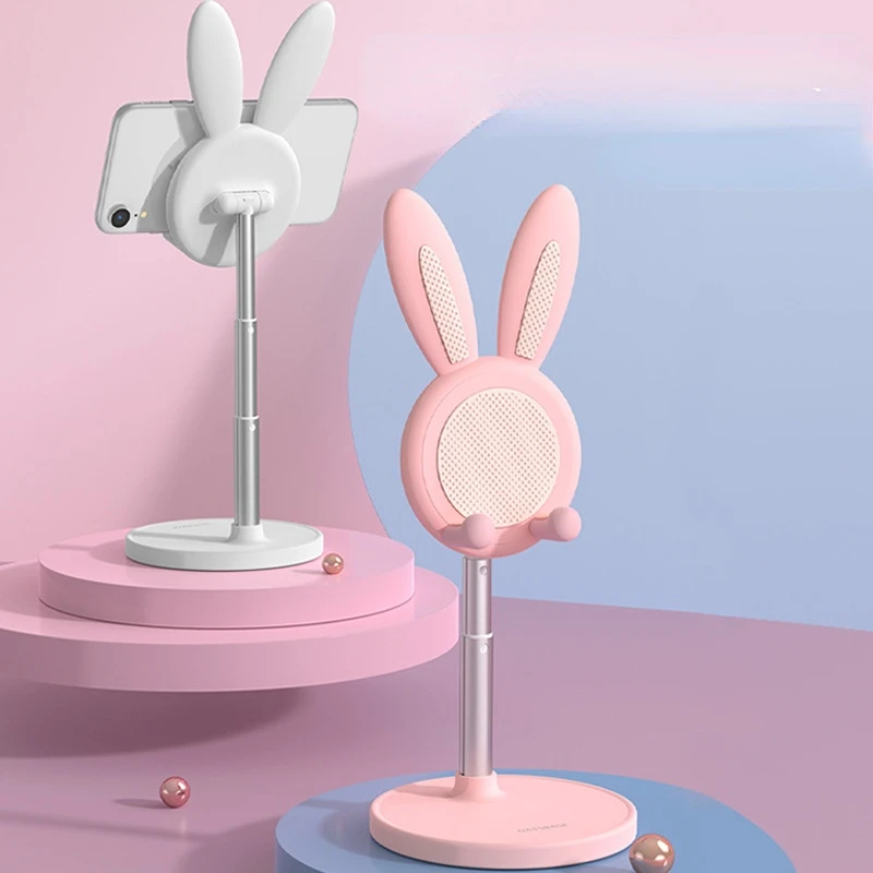 Cute rabbit ears cell phone/ipad desktop bracket adjustable lift telescopic portable