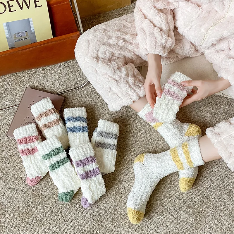 

Thick Plus Stocking Severe Cold Warm Velvet Socks Men Coral Fleece Girls Fluffy Floor Sleeping Middle Tube Sock Hosiery New Sox