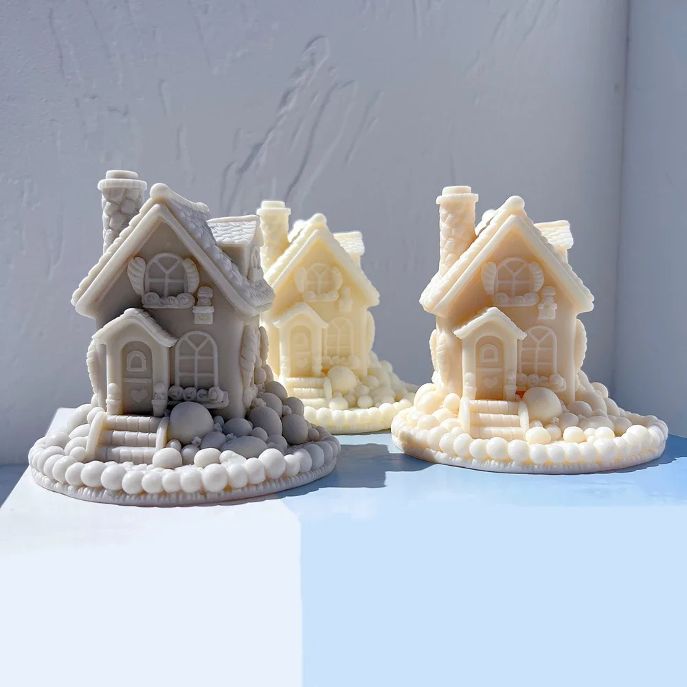 

Cute House Candle Silicone Mold Gingerbread Home Plaster Gypsum Mould Icing Mansion Silicone Mould