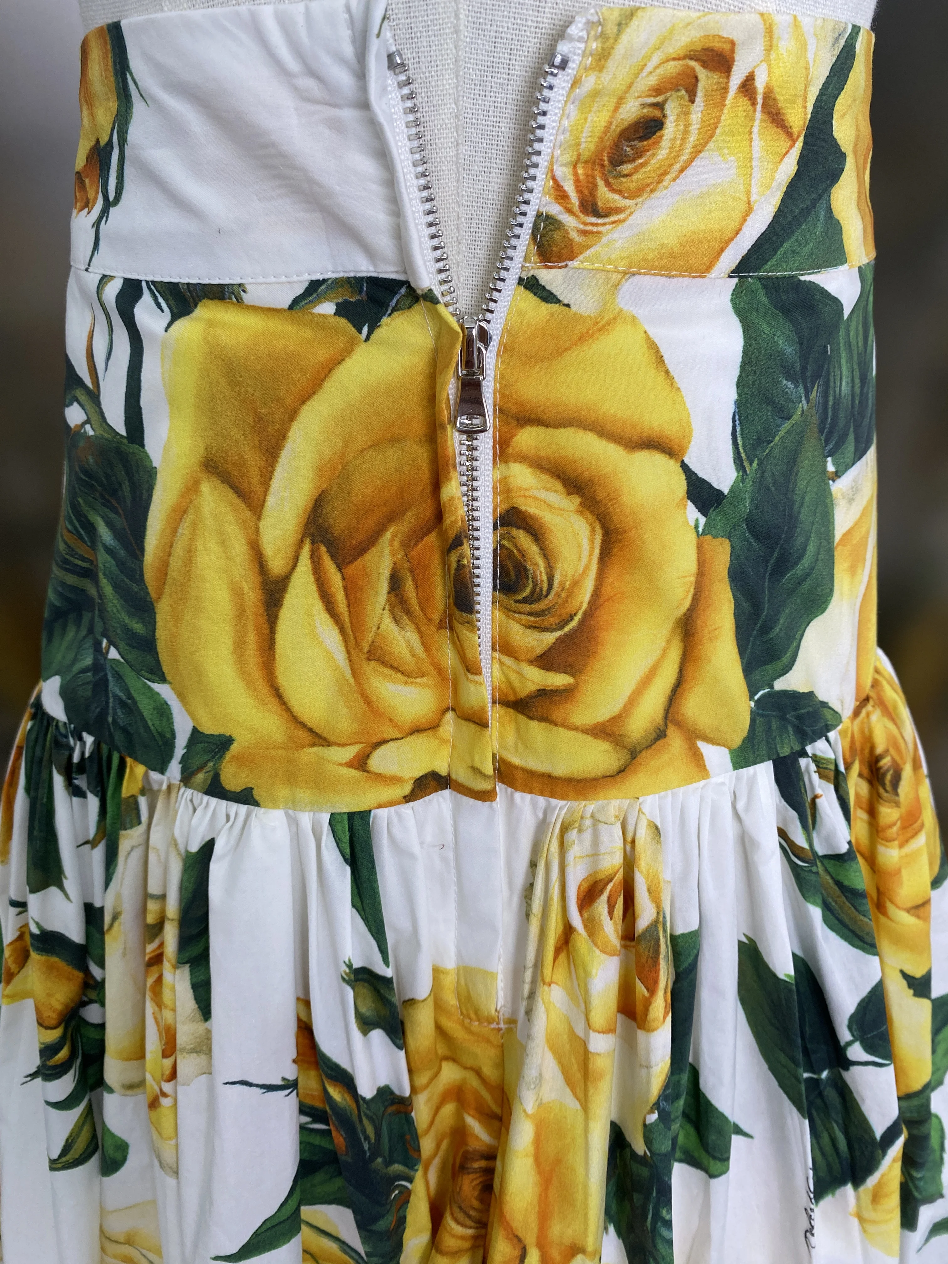 100% Cotton Long half skirt 2024 Summer Women\'s Yellow Rose Print casual cotton long half skirt