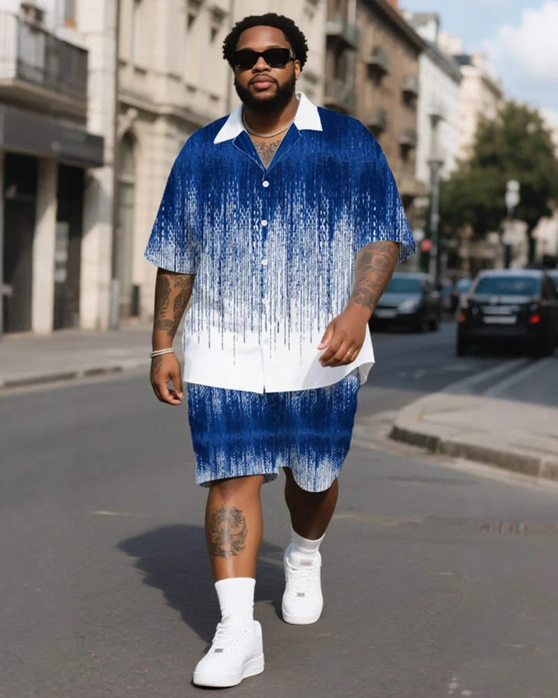

S-9XL Men's Large Size Gradient Pattern Shirt Short Sleeve Shorts Two-piece Set