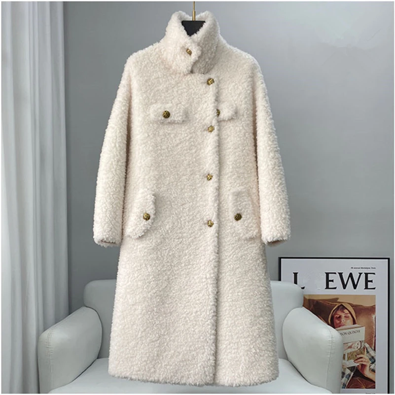 Aorice Women Real Wool Fur Long Coat Jacket Trench Winter Warm Female Sheep Shearing Over Size Parka CT2128