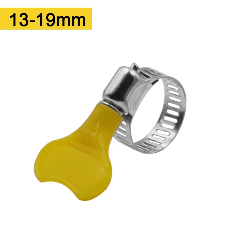 5/10 Stück, 8–44 mm, verstellbare, gelbe Kunststoffgriffe, Handdreh-Schlauchschellen, Schneckenfedermechanismus, 201 Edelstahl-Rohrclips für Schläuche. – Detail 8