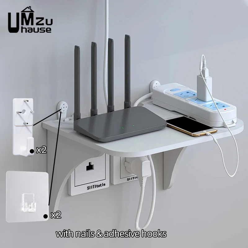 Router Floating Shelf Hanging Rack Multi Tap Outlet Wifi TV Set Top Box Board Hidden Bracket Storage Organizer Wall Mount Holder