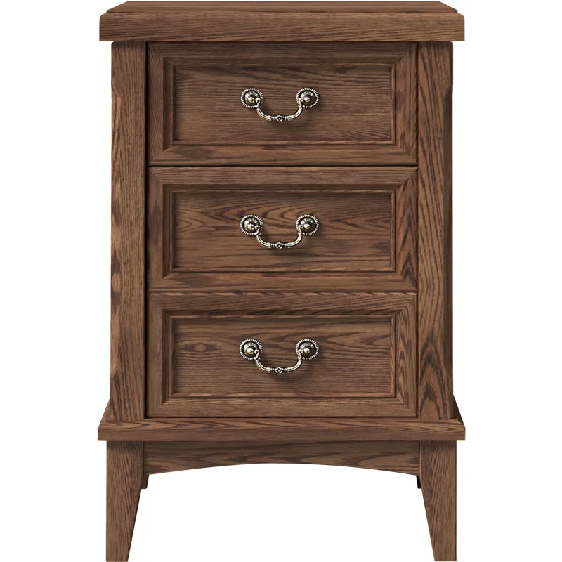 Oak bedside table solid wood American home bedroom mini small walnut bedside storage cabinet three drawers narrow