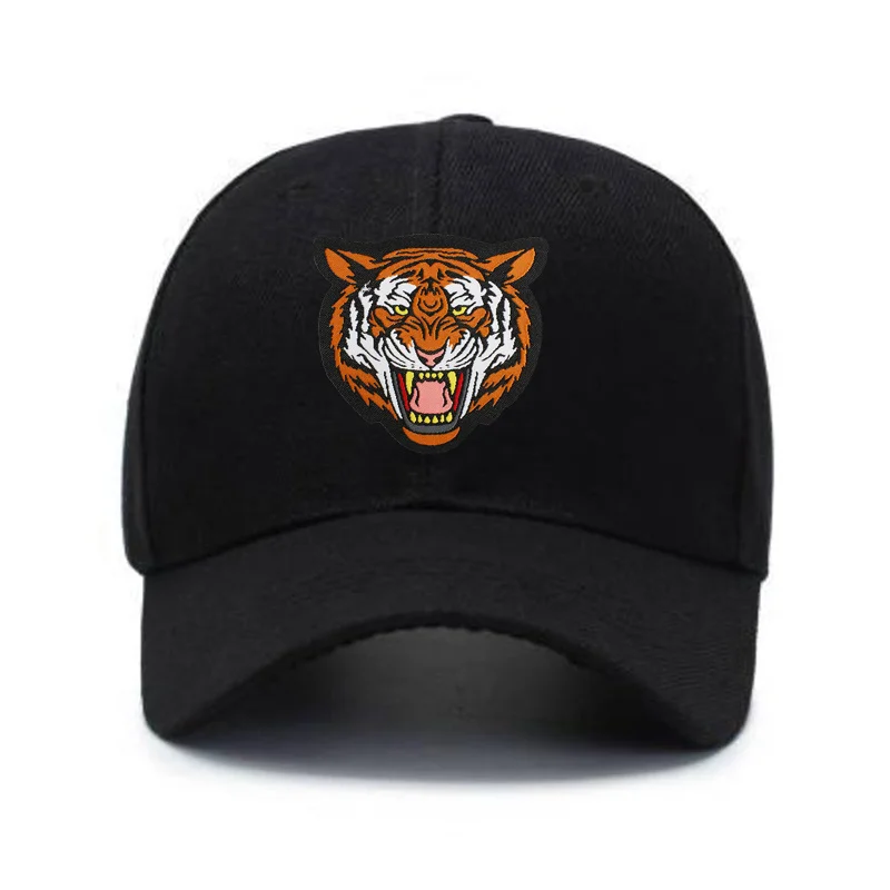 1pc Embroidery Roaring Tiger Power Logo Badge Black Baseball Cap, Street Hip-hop Baseball Cap