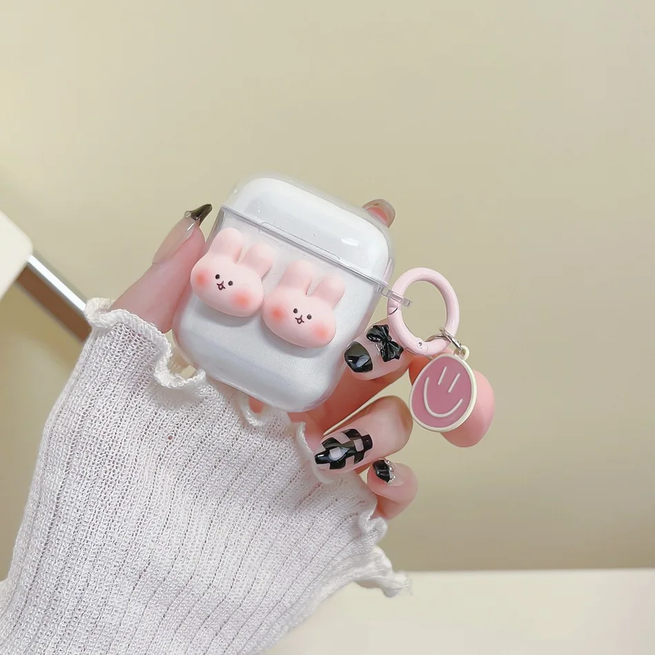 لطيف أرنب الحال بالنسبة لسوني لينكبروز S / Ambie AM-TW01 قضية الكرتون المفاتيح سماعة غطاء واضح حافظة من السيليكون