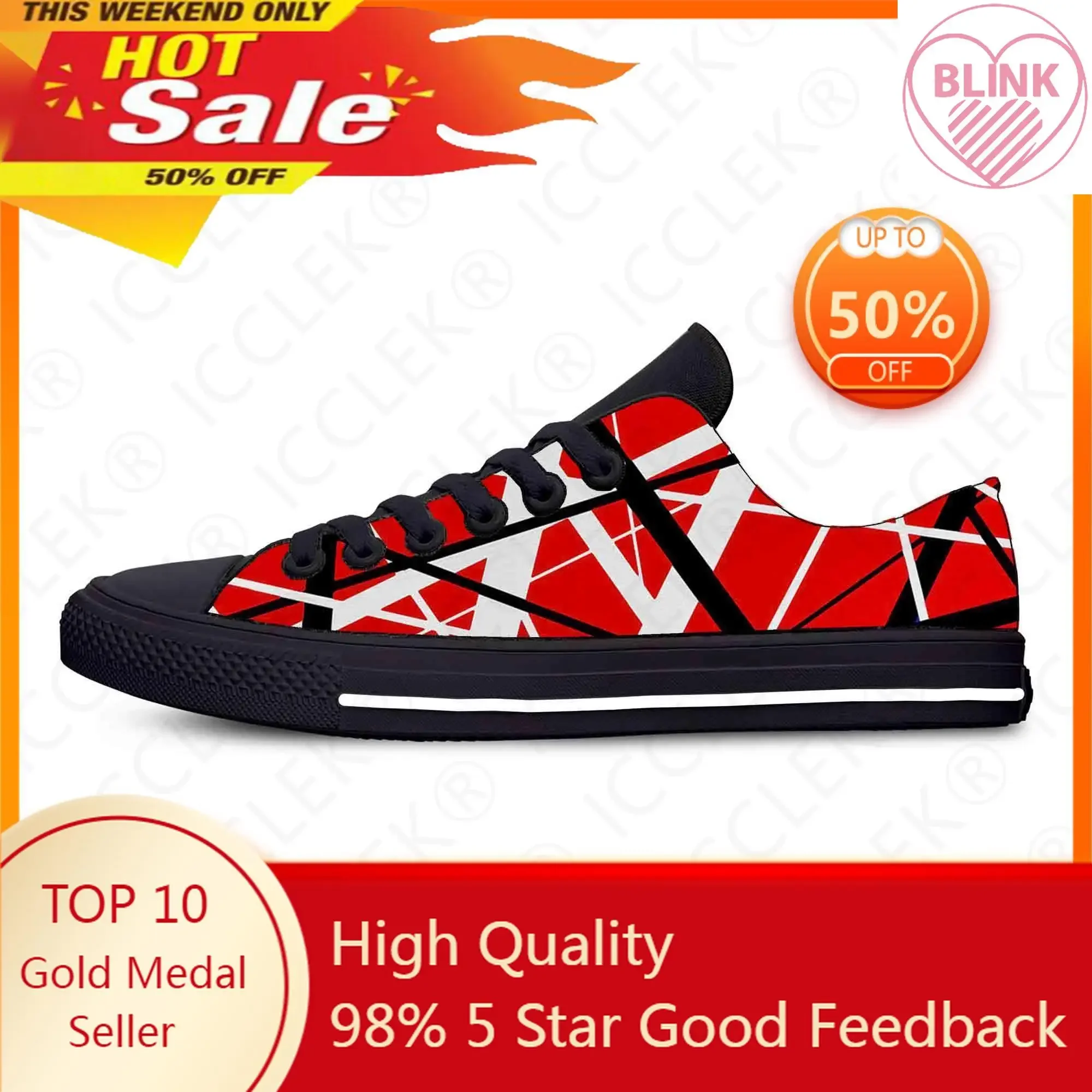 

EVH 5150 Stripe Guitar Heavy Metal Rock Music Band Breathable Lightweight Low Top Casual Cloth Shoes 3D Print Men Women Sneakers