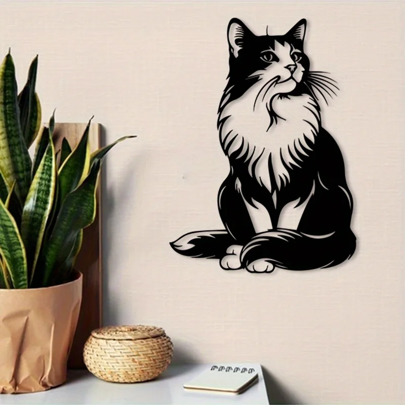 

Минималистичное металлическое настенное панно с изображением кошки — устойчивая к ржавчине железная скульптура-фреска в виде питомца