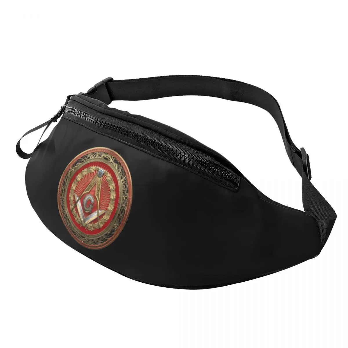 

Custom Cool Gold Freemason Pattern Fanny Pack for Running Men Women Masonic Mason Crossbody Waist Bag Phone Money Pouch